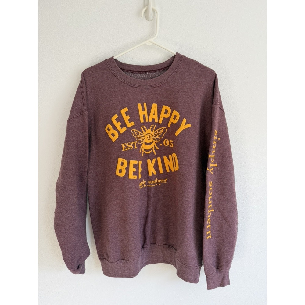 Simply Southern Bee Happy Bee Kind Sweatshirt Maroon Graphic Womens L Puff Print